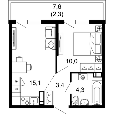 Планировка 1-комн 35,1 м²