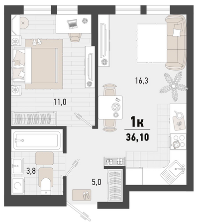 Планировка 1-комн 36,1 м²