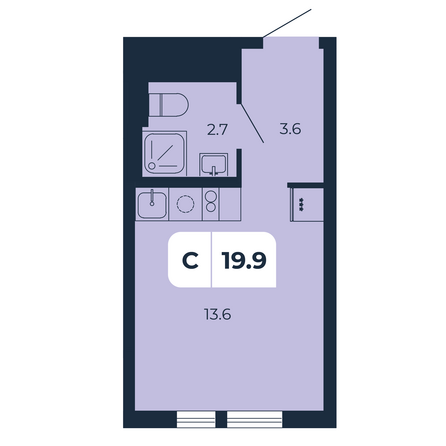 Планировка Студия 19,9 м²
