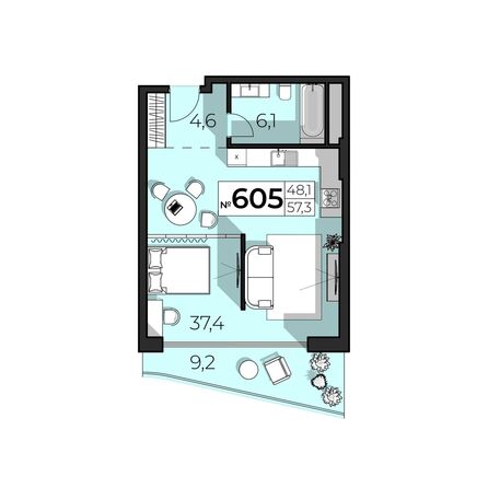 Планировка 2-комн 57,3, 57,8 м²