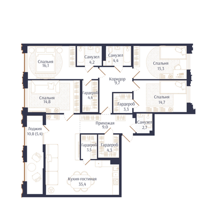 Планировка 4-комн 147,2 м²