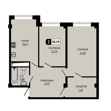 Планировка 2-комн 68,29 м²