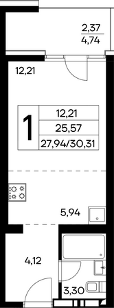 Планировка 1-комн 30,31 м²