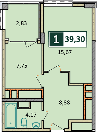 Планировка 1-комн 39,3 м²