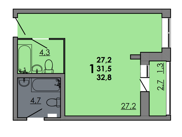 Планировка Студия 32,8 м²