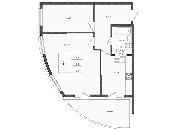 Планировка 2-комн 59,4 м²
