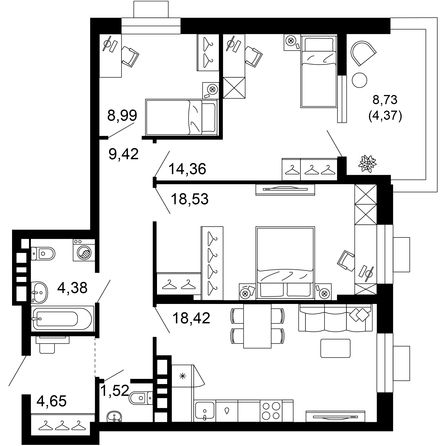 Планировка 3-комн 84,63 м²
