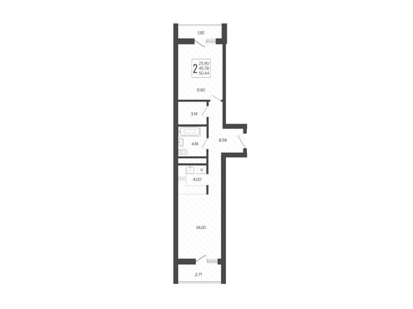Планировка 2-комн 50,44 м²