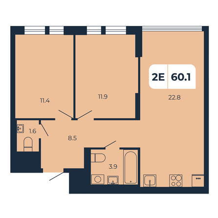 Планировка 2-комн 60,1 м²