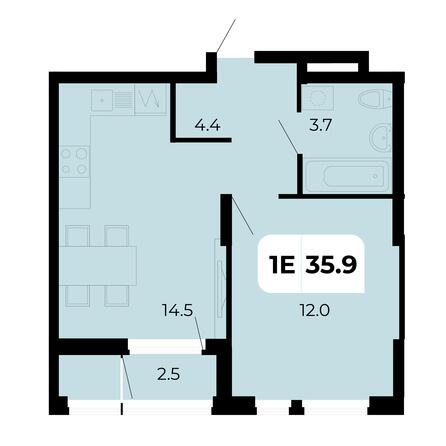Планировка 1-комн 35,9 м²