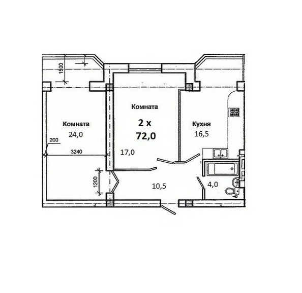 Планировка 2-комн 72 м²