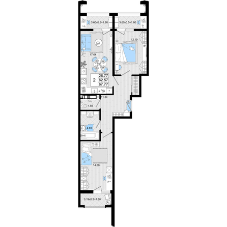 Планировка 2-комн 67,77 м²