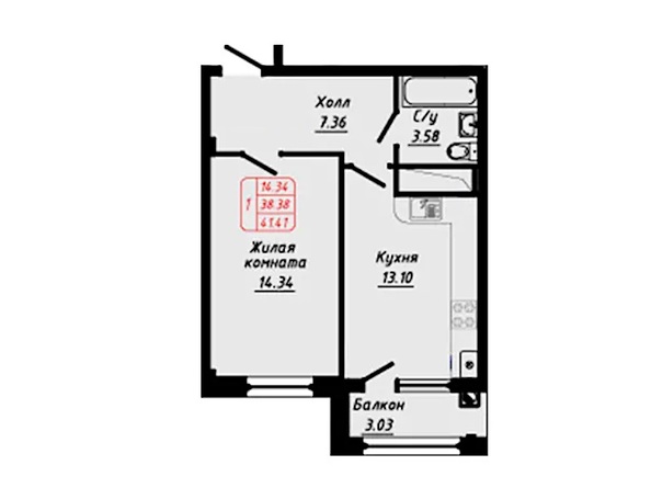 Планировка 1-комн 41,41 м²