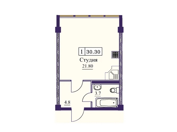 Планировка 1-комн 30,3 м²