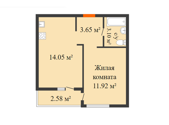 Планировка 2-комн 34,01 м²