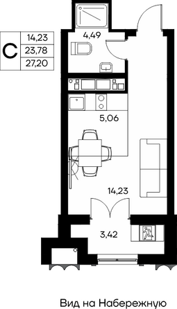 Планировка 1-комн 27,2 м²
