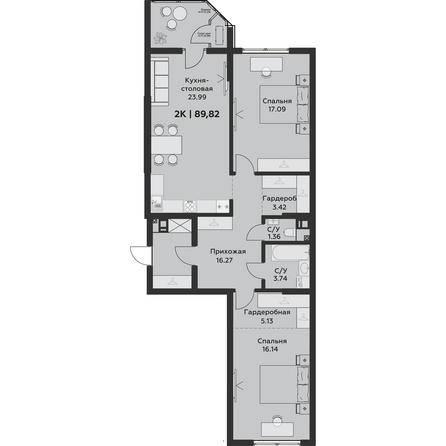 Планировка 2-комн 89,82 м²