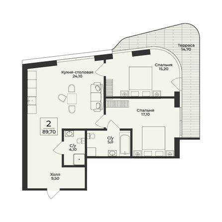 Планировка 2-комн 89,7 м²