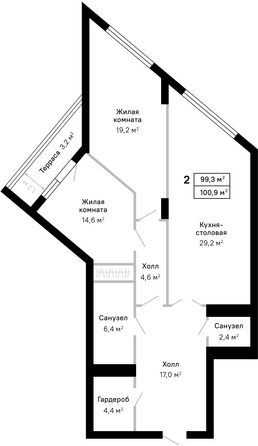 Планировка 2-комн 100,9 м²