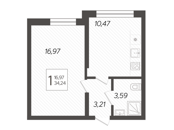 Планировка 1-комн 34,24 м²