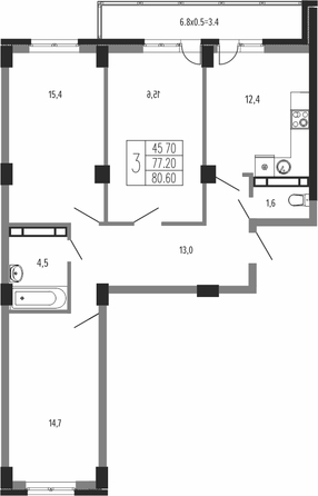 Планировка 3-комн 80,6 м²