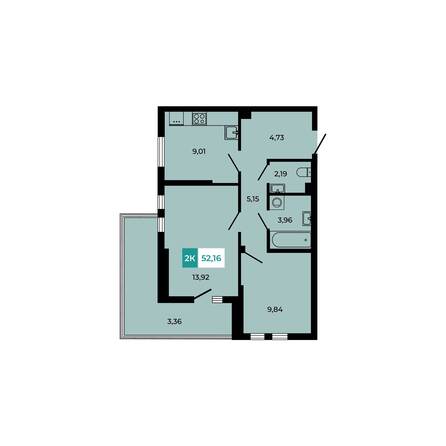 Планировка 2-комн 52,16 м²