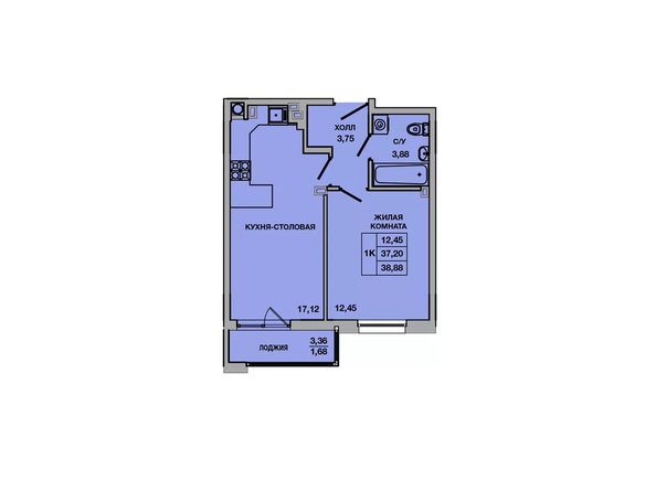 Планировка 1-комн 38,88 м²