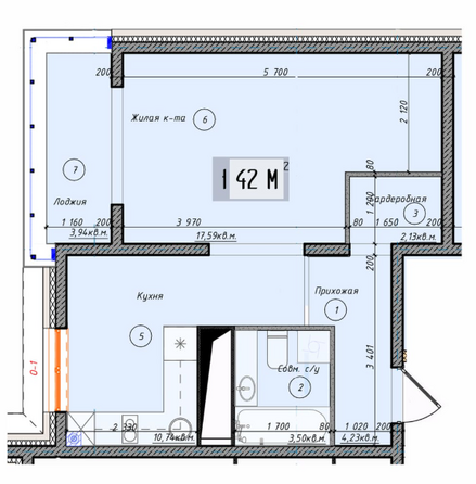 Планировка 1-комн 42 м²