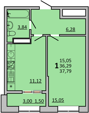 Планировка 1-комн 37,2 м²