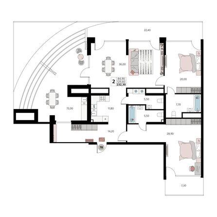 Планировка 3-комн 232,3 м²