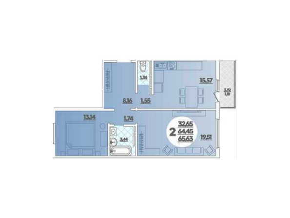 Планировка 2-комн 65,63, 66,59 м²