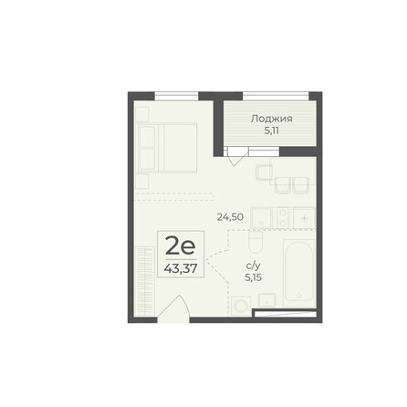 Планировка 2-комн 43,37 м²