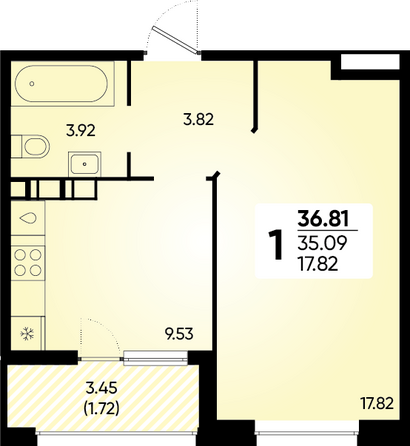 Планировка 1-комн 36,81 м²