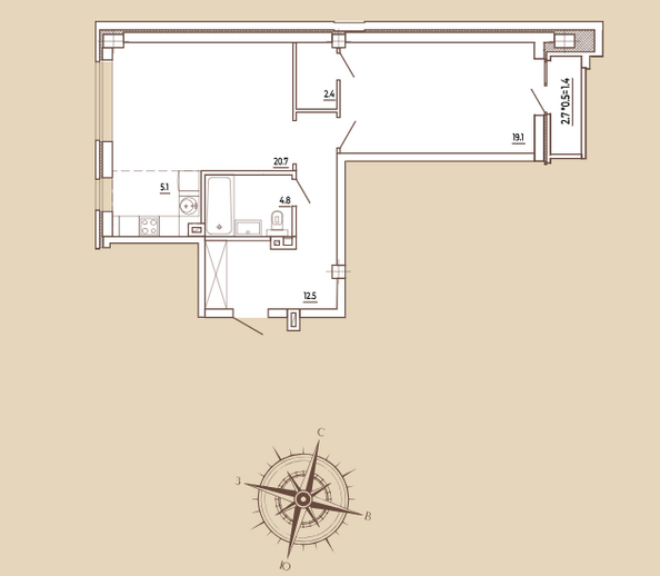 Планировка 2-комн 65,8 м²