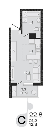 Планировка Студия 22,8 м²