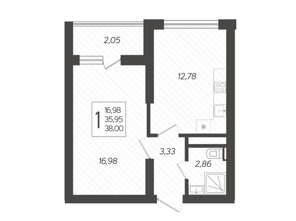 Планировка 1-комн 38 м²