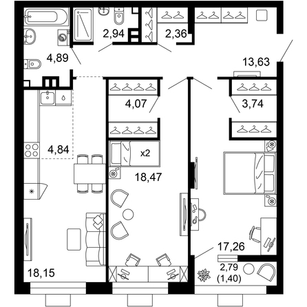 Планировка 3-комн 91,73 м²