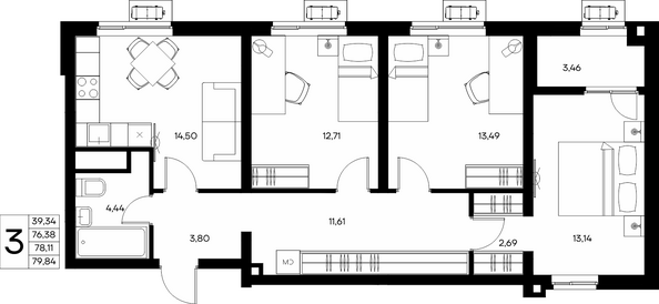 Планировка 2-комн 68,88 м²