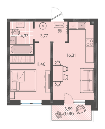 Планировка 1-комн 36,52 м²
