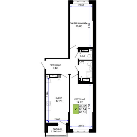 Планировка 2-комн 66,51 м²