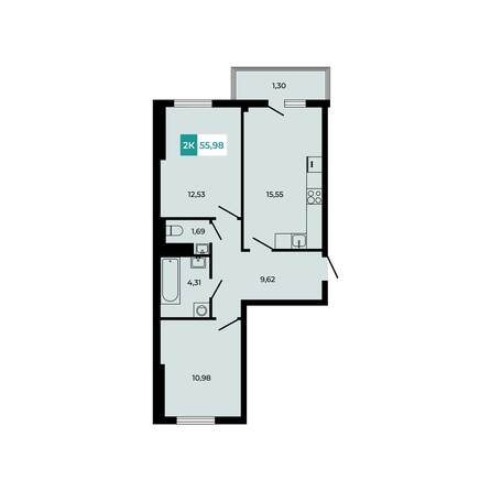 Планировка 2-комн 55,98 м²