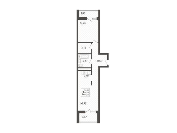 Планировка 2-комн 50,96 м²