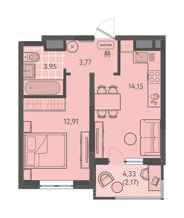 Планировка 1-комн 36,95 м²
