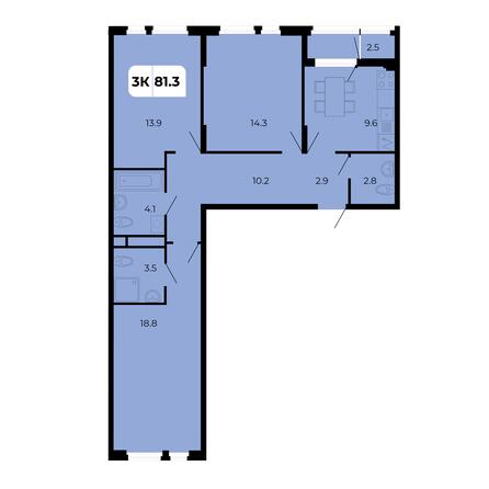 Планировка 3-комн 81,3 м²