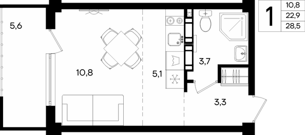 Планировка Апартамент 28,5 м²