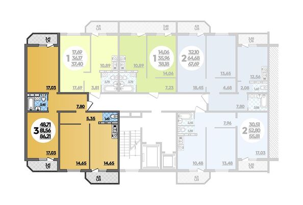 Планировка 3-комн 86,21 м²