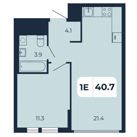 Планировка 1-комн 40,7 м²
