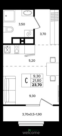 Планировка 1-комн 23,7 м²