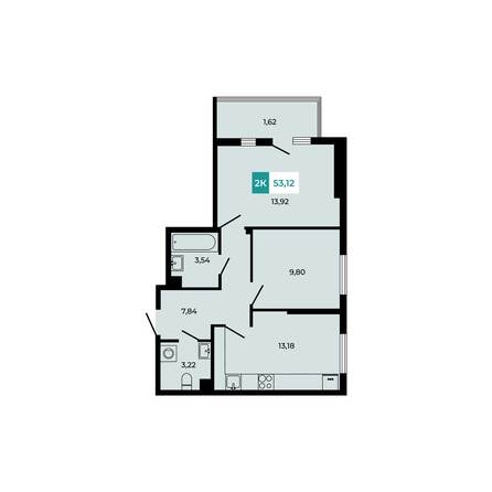 Планировка 2-комн 53,12 м²