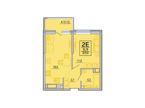 Планировка Студия 37 м²